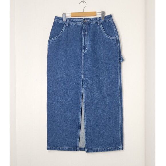 Contrast Vintage Blue Jean 100% Cotton Pocket Slit Denim Midi Skirt Womens Sz 13 - Picture 1 of 13